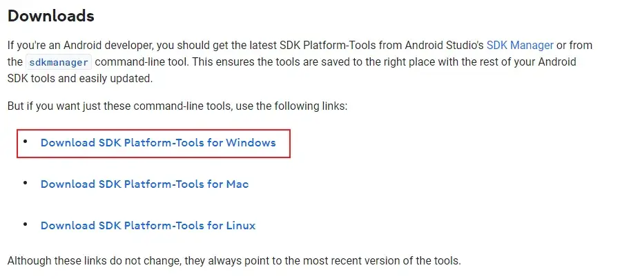 ADB for Windows 下载信息