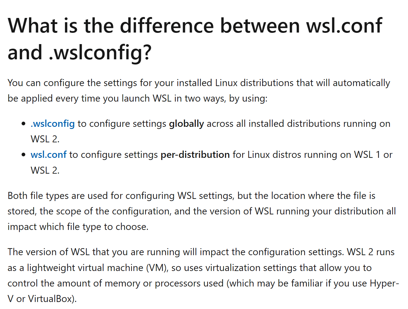 What is the difference between wsl.conf and .wslconfig?